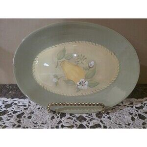 Pfaltzgraff Aurora Oval Platter 13" Ceramic Fruit Pattern Green Yellow White